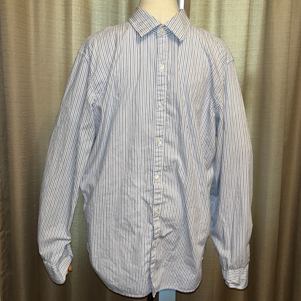 Marc Anthony Slim Fit Blue White Stripe Button Down Collared Shirt Mens XL
